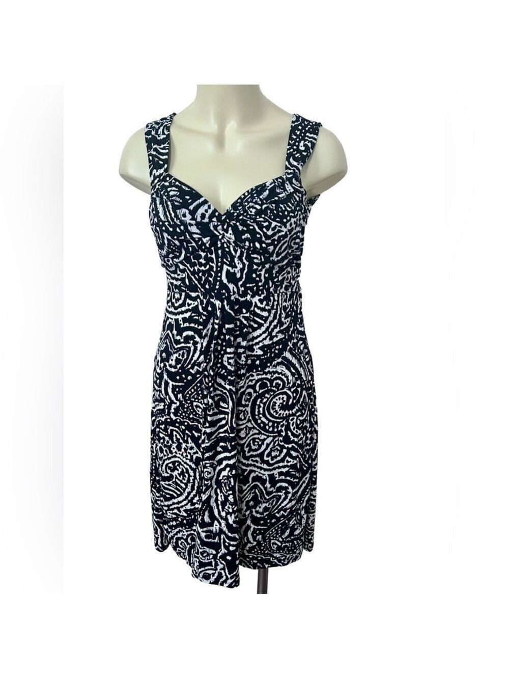 Ann Taylor LOFT Sleeveless Shift Dress Size 4 Navy White Paisley